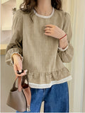 Floreya Plaid Lantern Sleeve Shirt Sort Hvid - billede 1