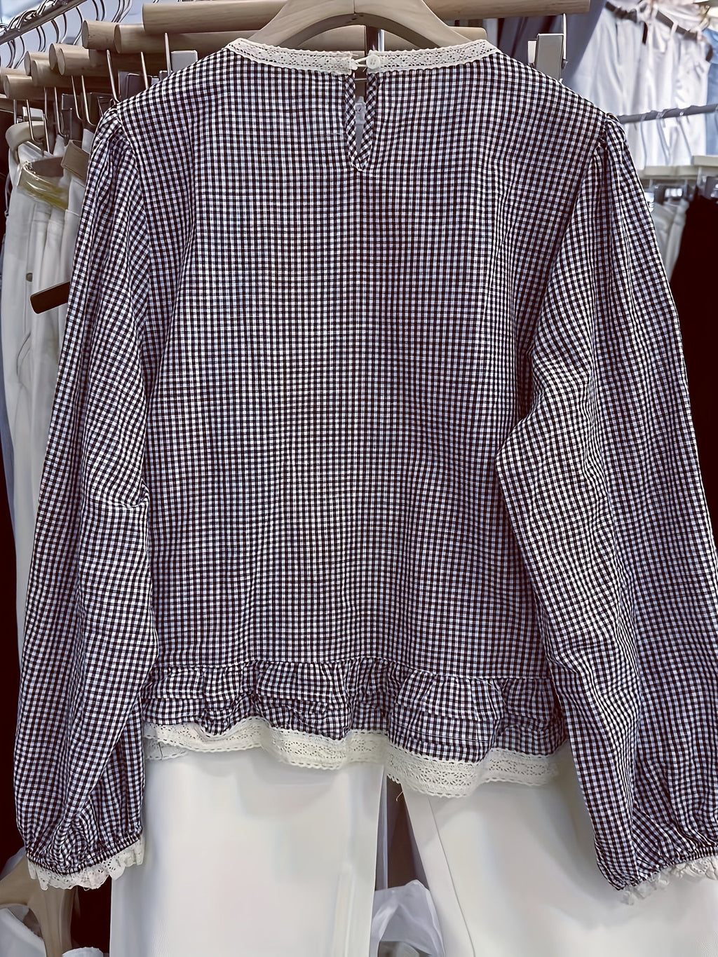 Floreya Plaid Lantern Sleeve Shirt Dyb Blå - billede 2