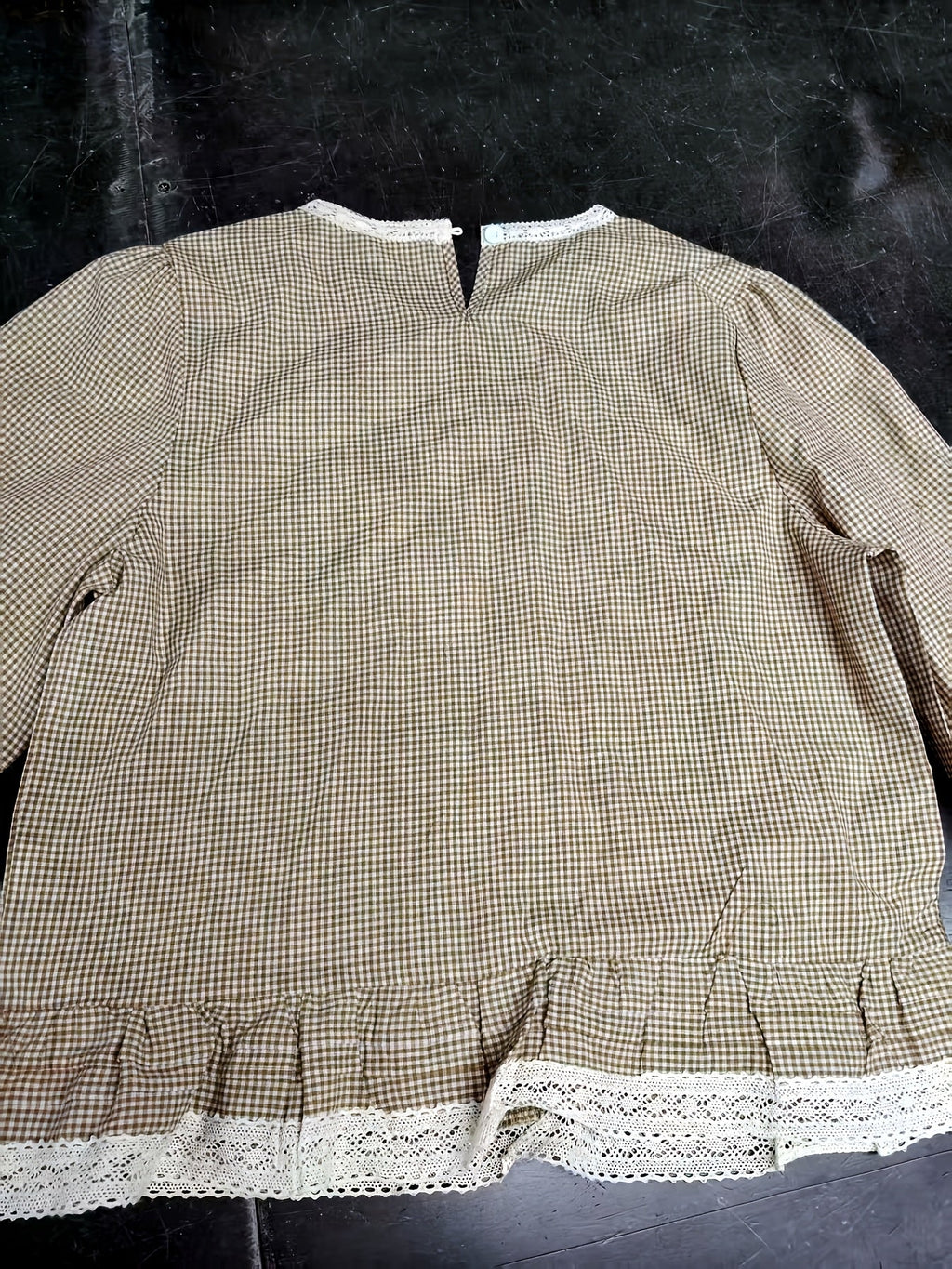Floreya Plaid Lantern Sleeve Shirt Sort Hvid - billede 3