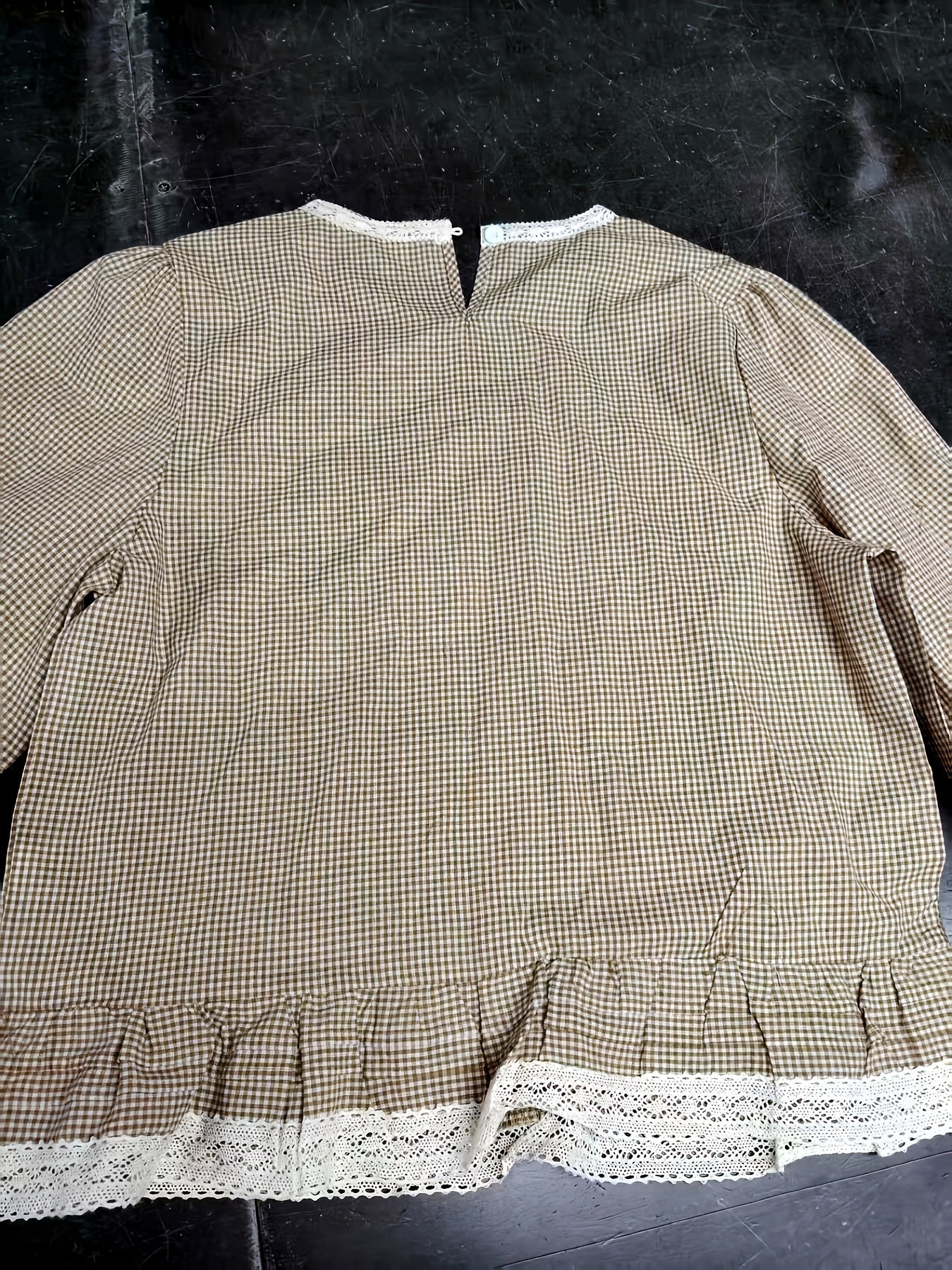 Floreya Plaid Lantern Sleeve Shirt Sort Hvid - billede 3