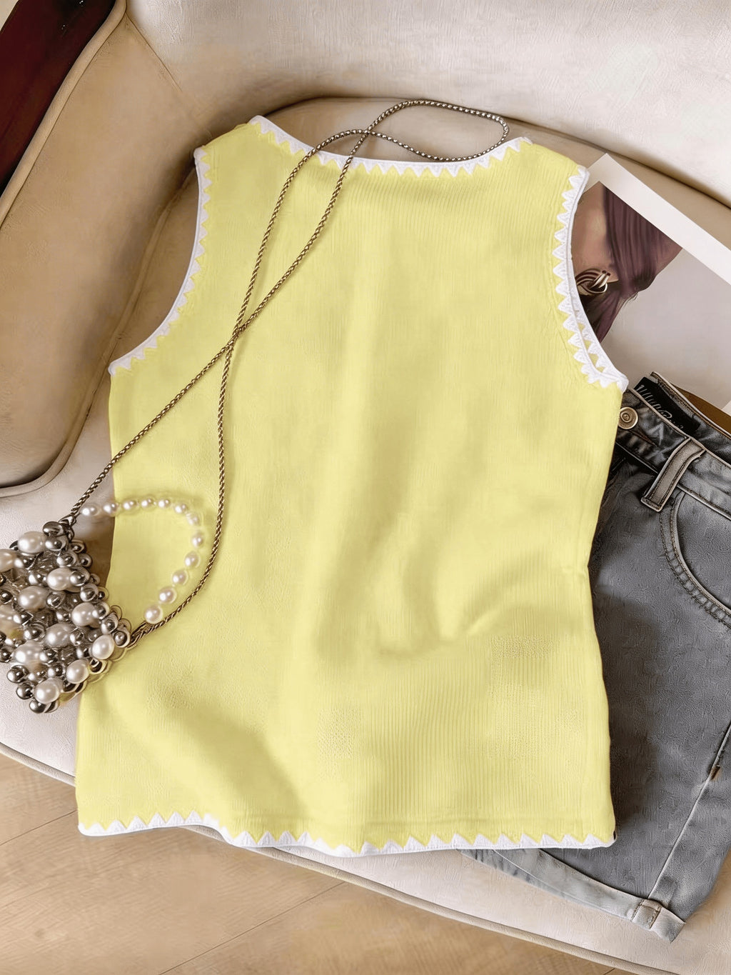 Floreya Floral Jacquard Knit Vest in Yellow - back view