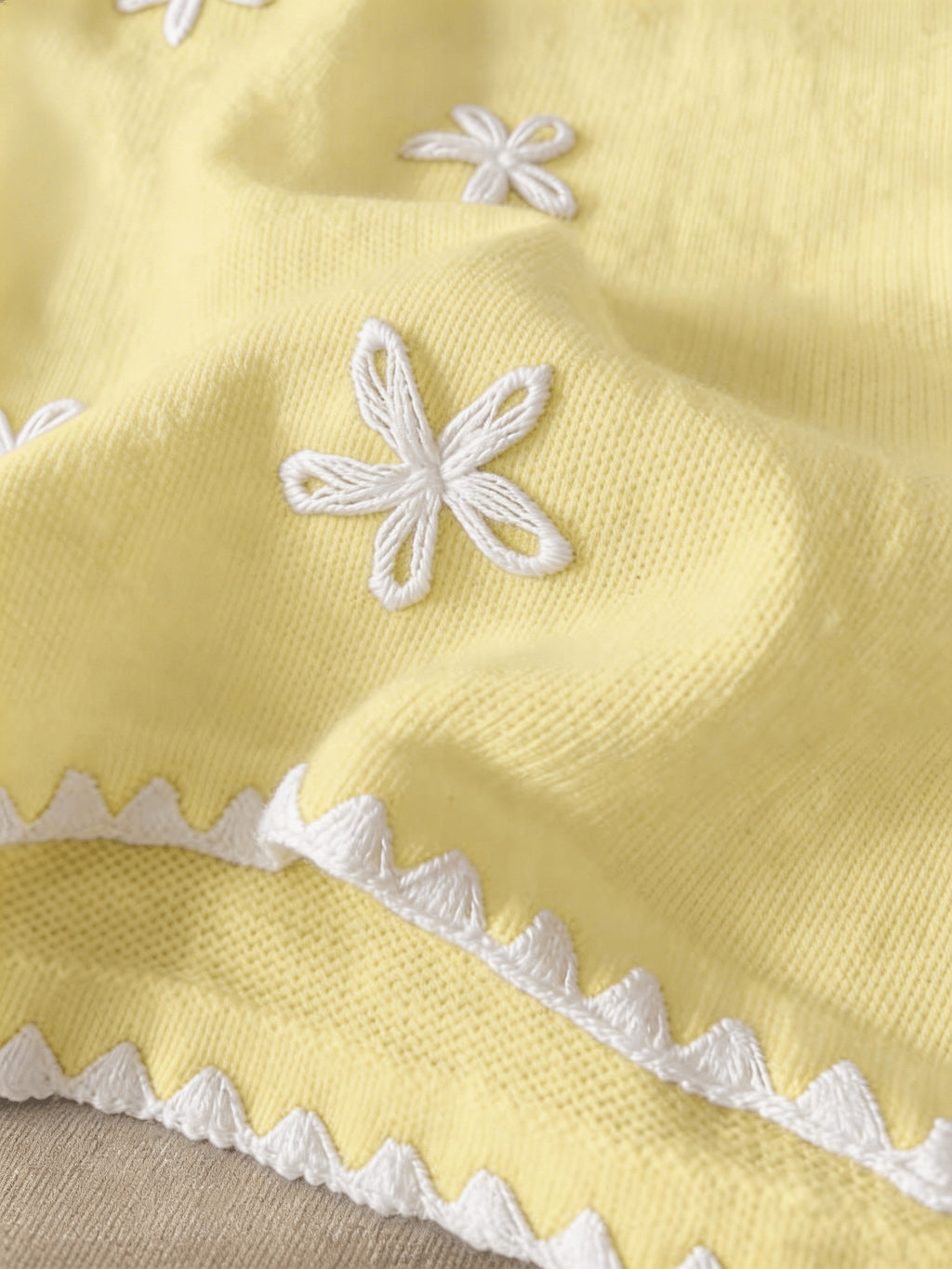 Floreya Floral Jacquard Knit Vest in Yellow - embroidery close-up