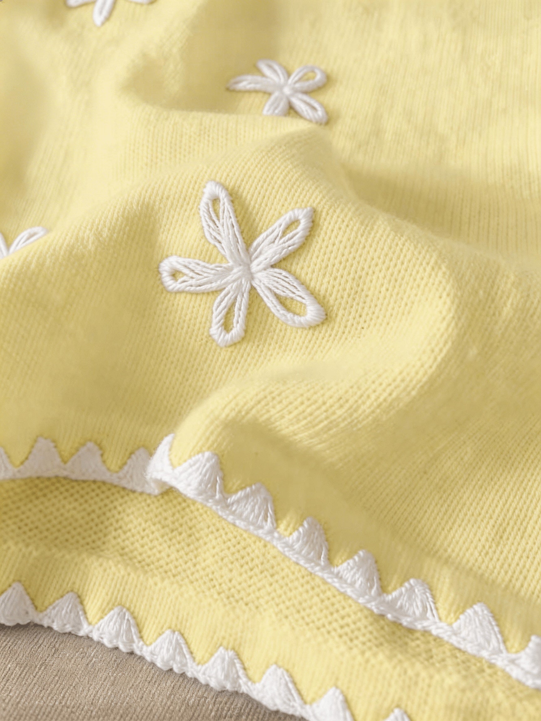 Floreya Floral Jacquard Knit Vest in Yellow - embroidery close-up