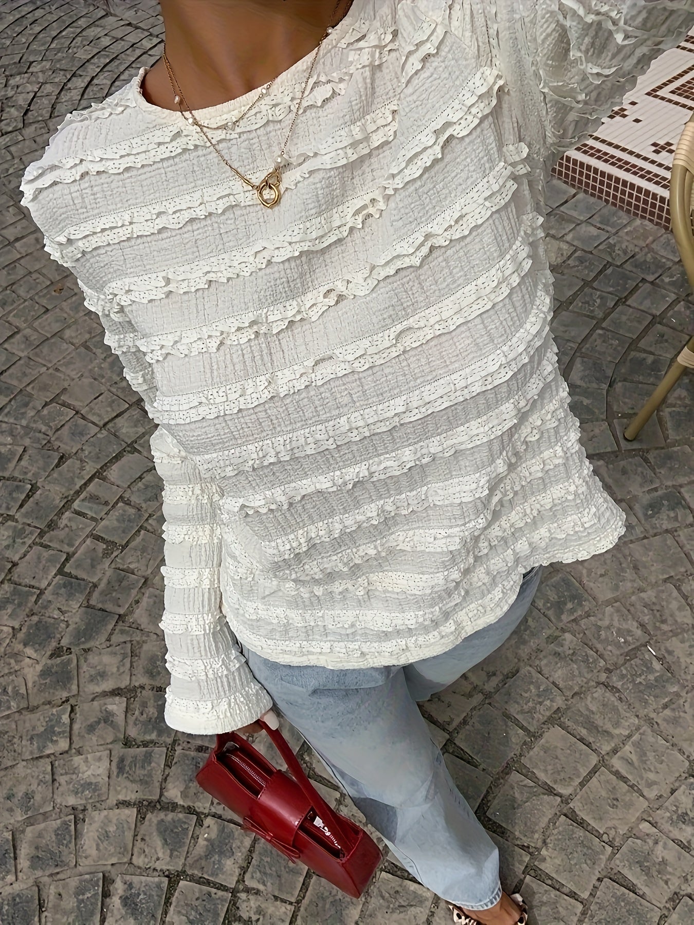 Floreya Textured Long Sleeve Tee Hvid - billede 1