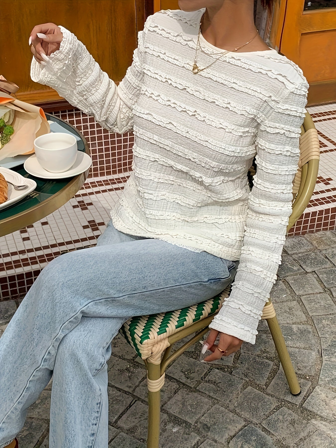 Floreya Textured Long Sleeve Tee Hvid - billede 3