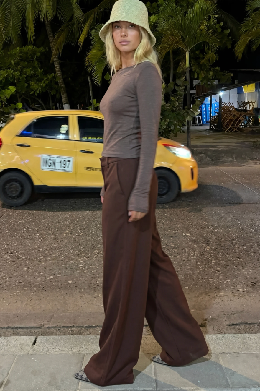 Musera Brown Low-Waist Wide Leg Trousers