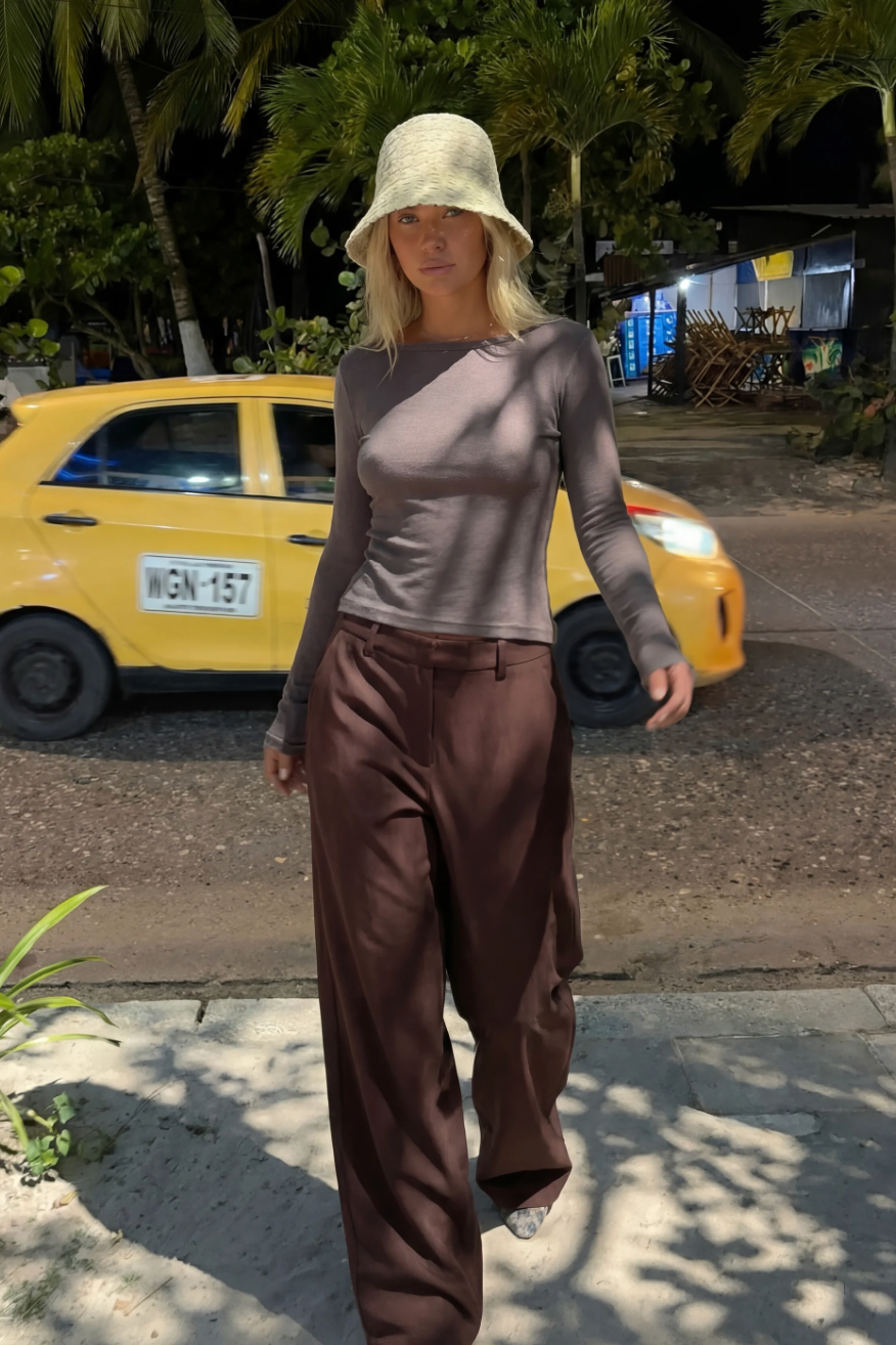 Musera Brown Low-Waist Wide Leg Trousers