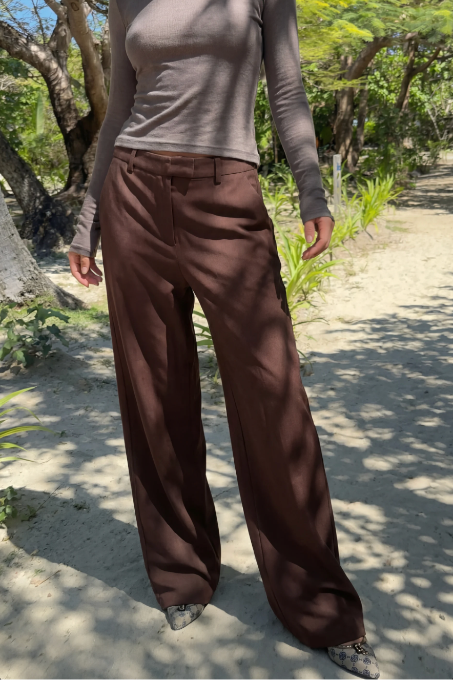 Musera Brown Low-Waist Wide Leg Trousers