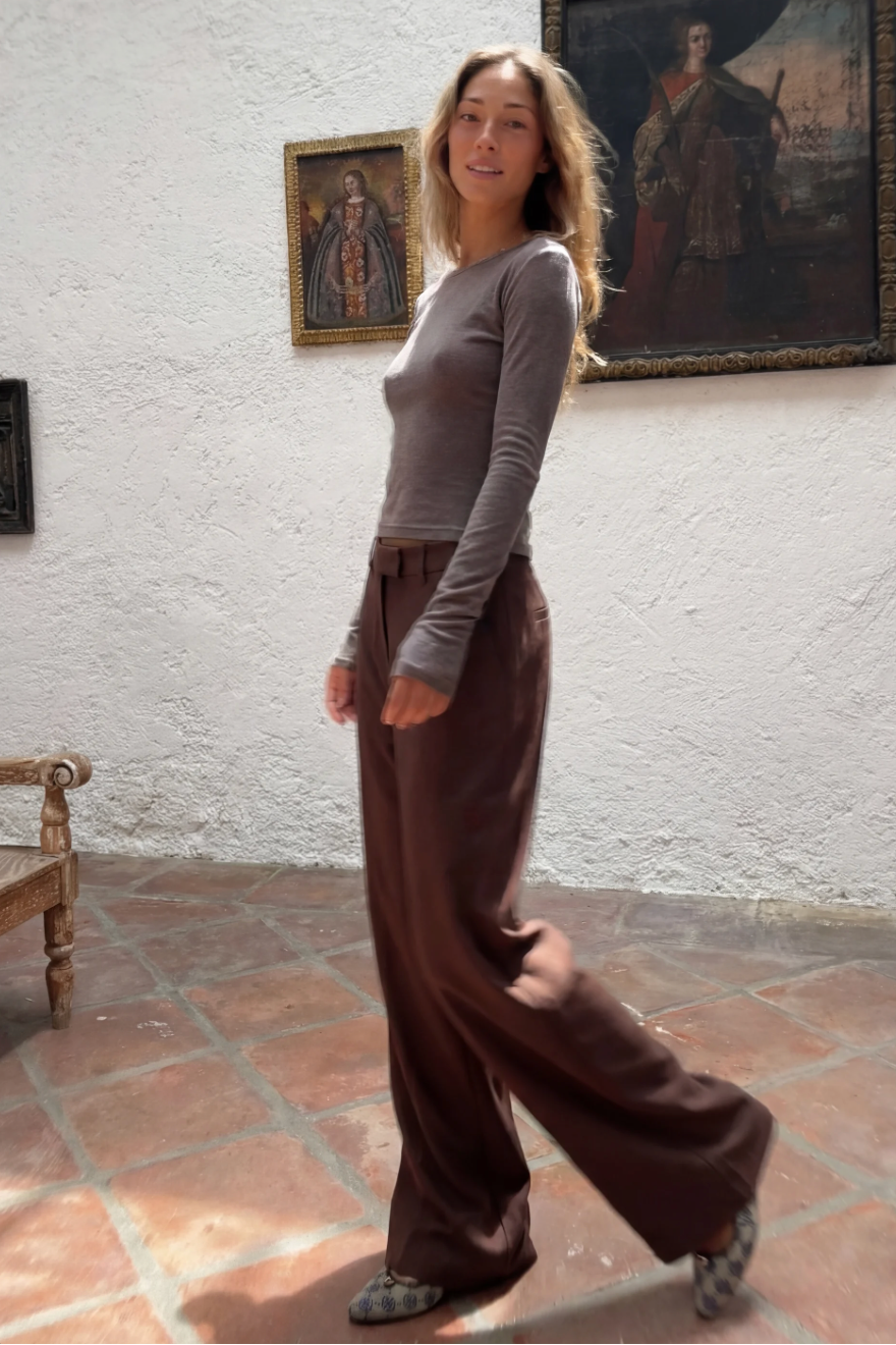 Musera Brown Low-Waist Wide Leg Trousers