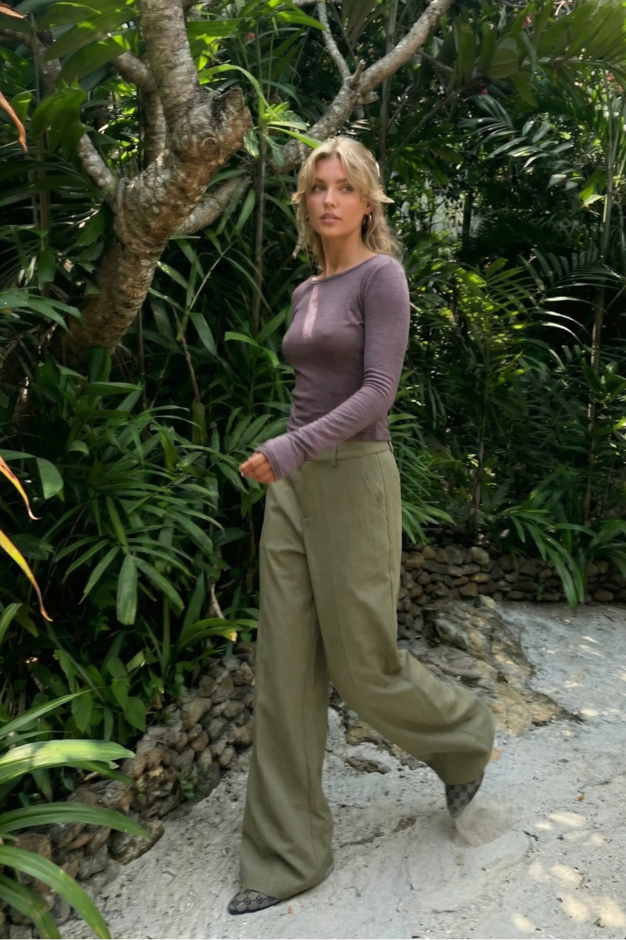 Musera Olive Low-Waist Wide Leg Trousers
