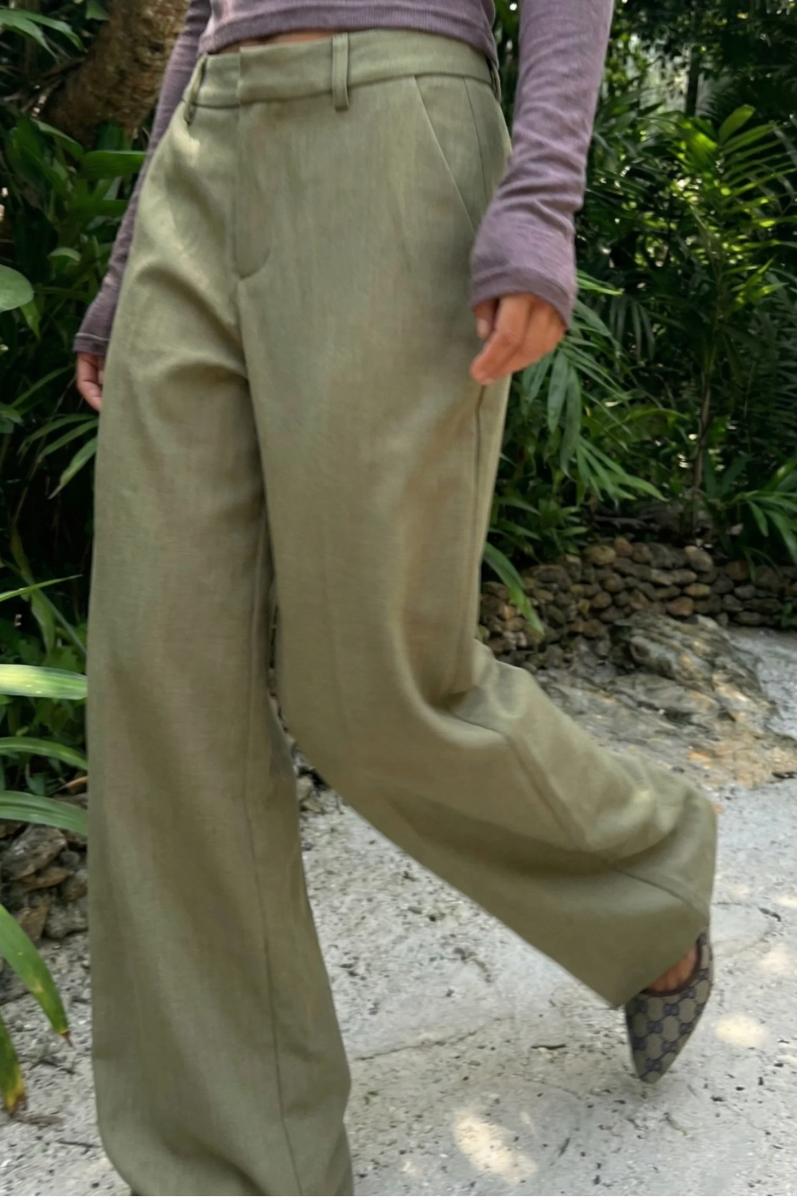 Musera Olive Low-Waist Wide Leg Trousers