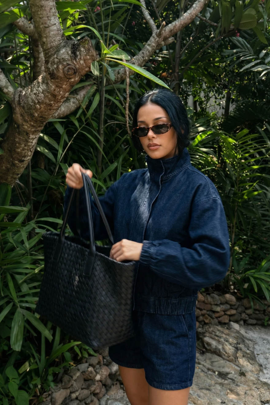 Dark Deep Blue Cropped Oversized Denim Jacket