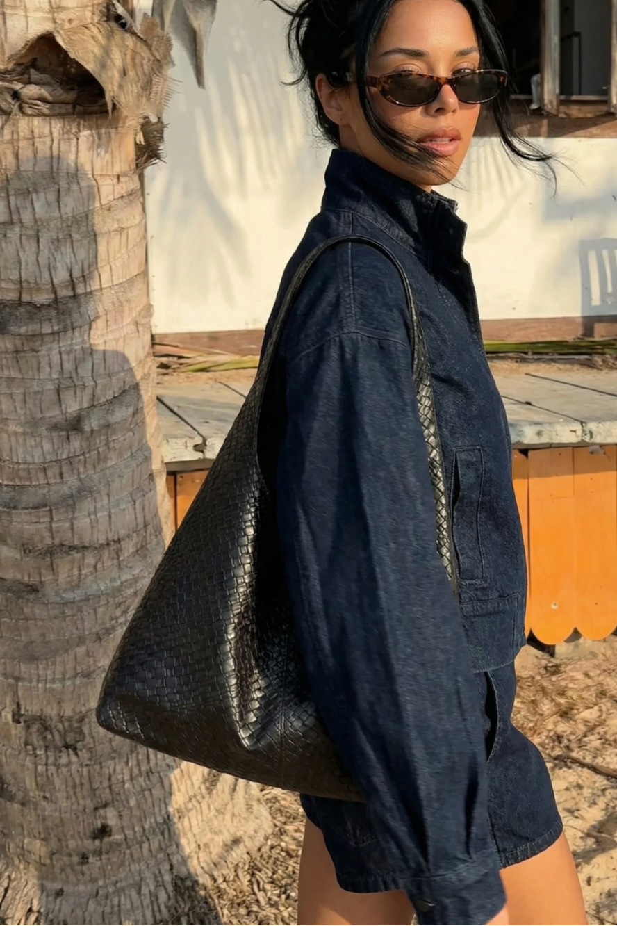 Dark Deep Blue Cropped Oversized Denim Jacket