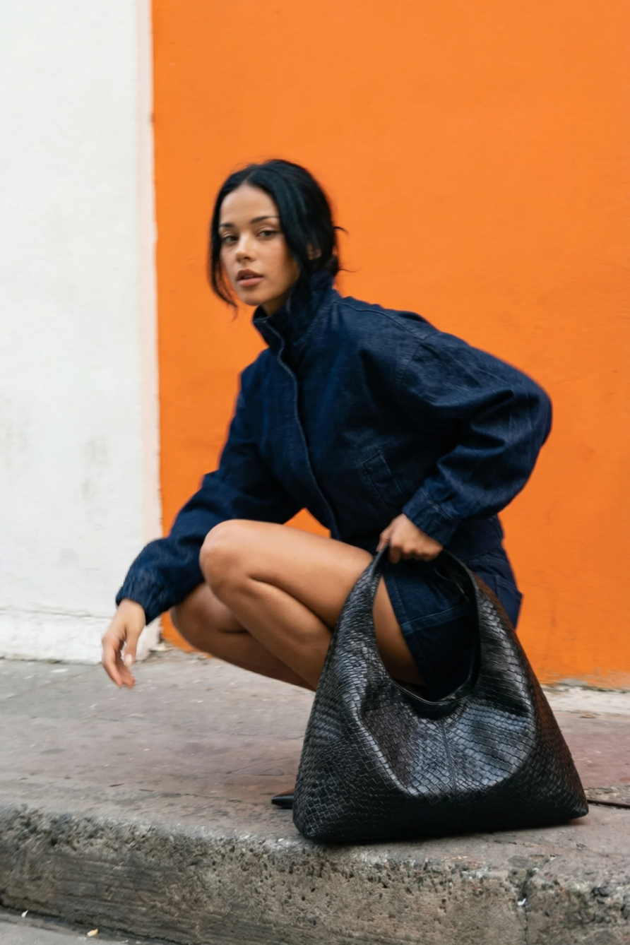 Dark Deep Blue Cropped Oversized Denim Jacket