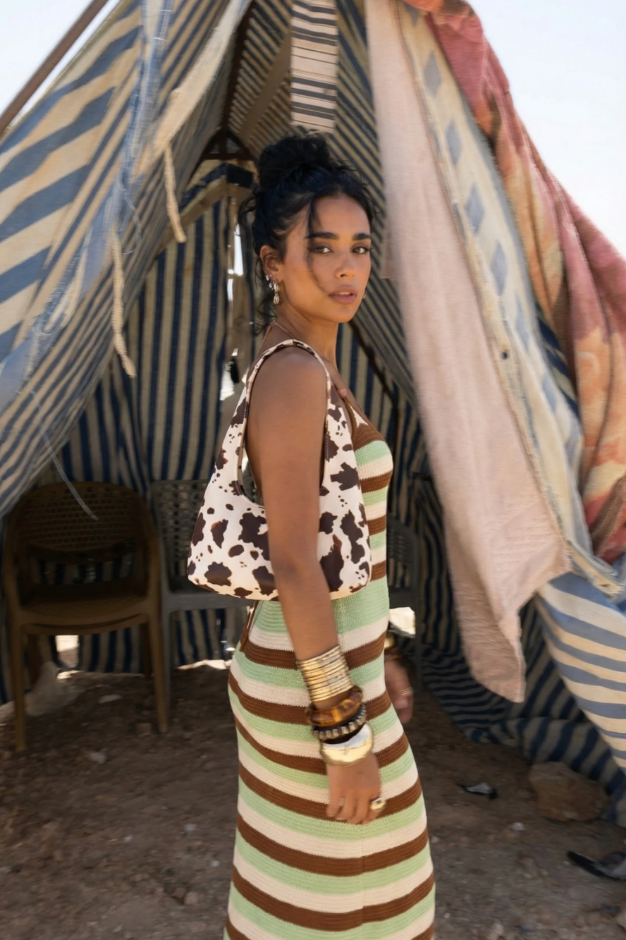 Mint & Mocha Striped Backless Maxi Dress