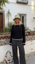 BLACK CONTRAST KNIT SWEATER