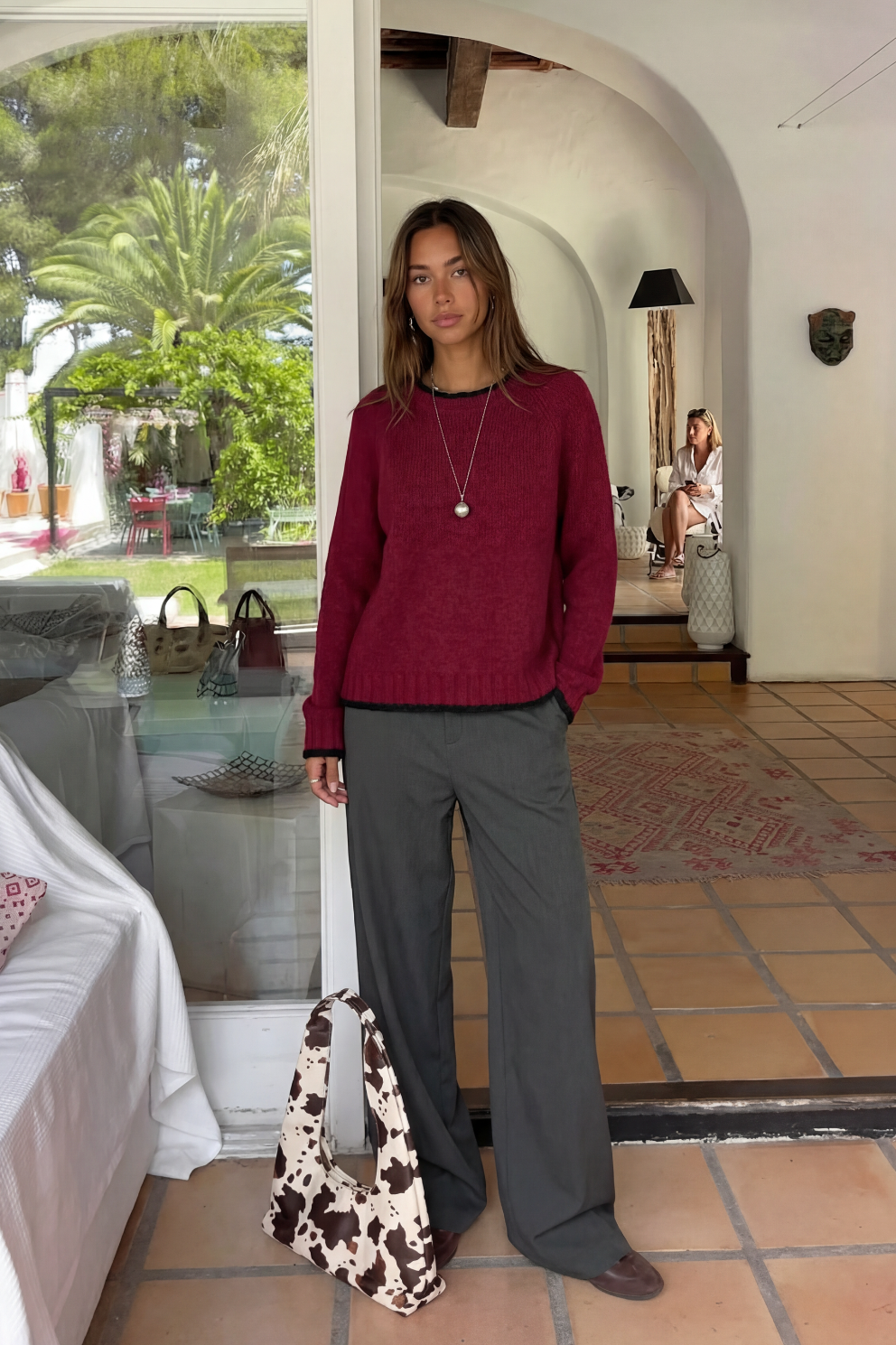 RED CONTRAST KNIT SWEATER