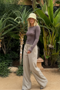 Sand Low-Waist Wide Leg Trousers
