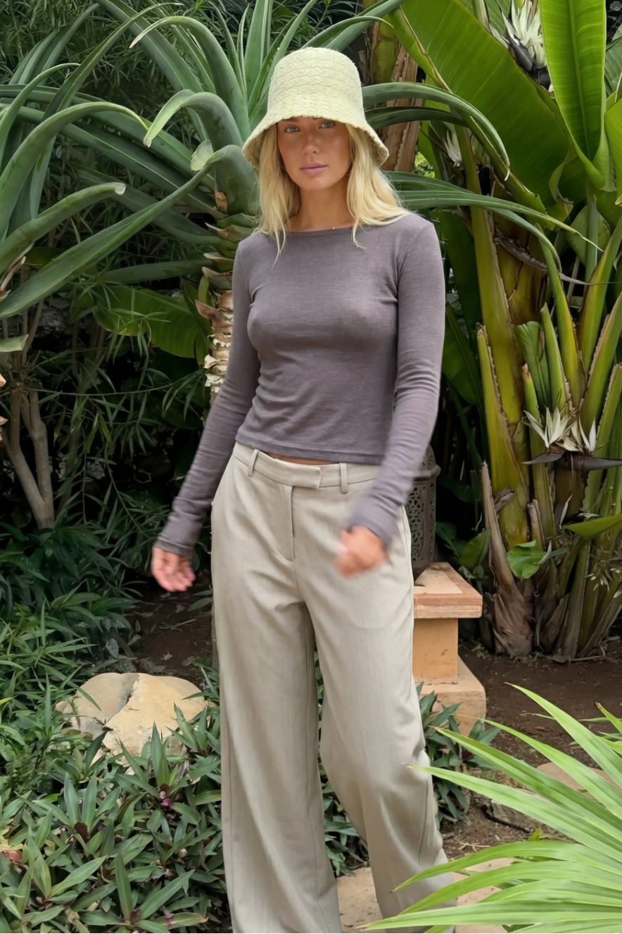 Sand Low-Waist Wide Leg Trousers