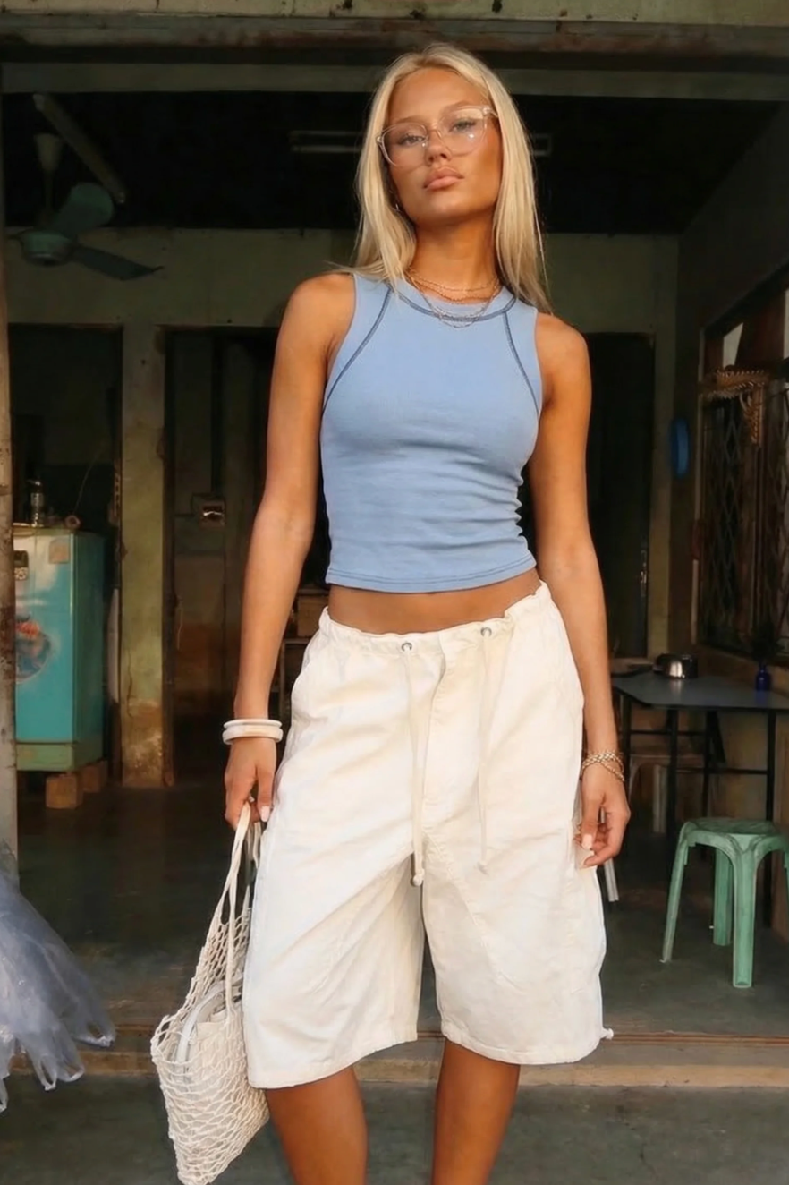 Musera Blue Sculpt Rib Crop Top