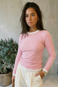 Musera Pink Contrast Rib Knit Top