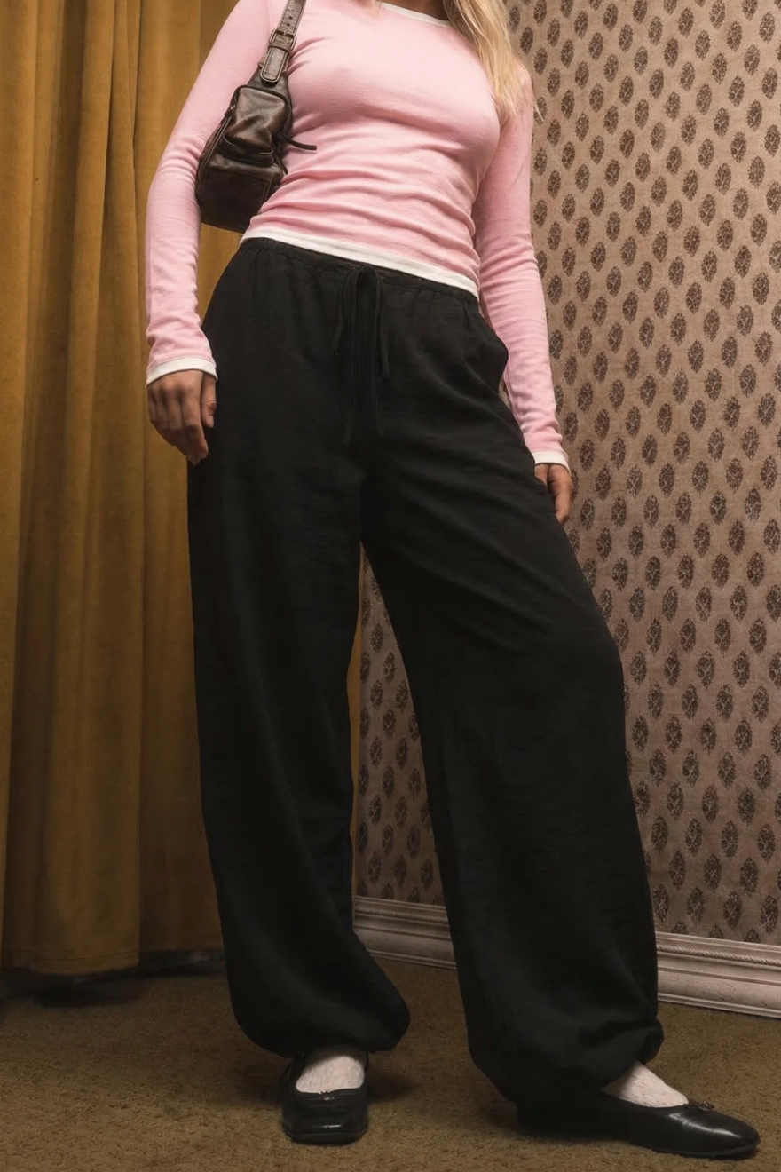 Musera Lightweight Relaxed Drawstring Pants – Black
