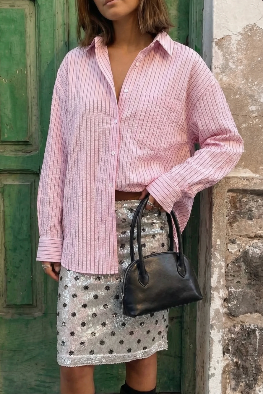 Athiral Oversized Striped Shirt - Pink