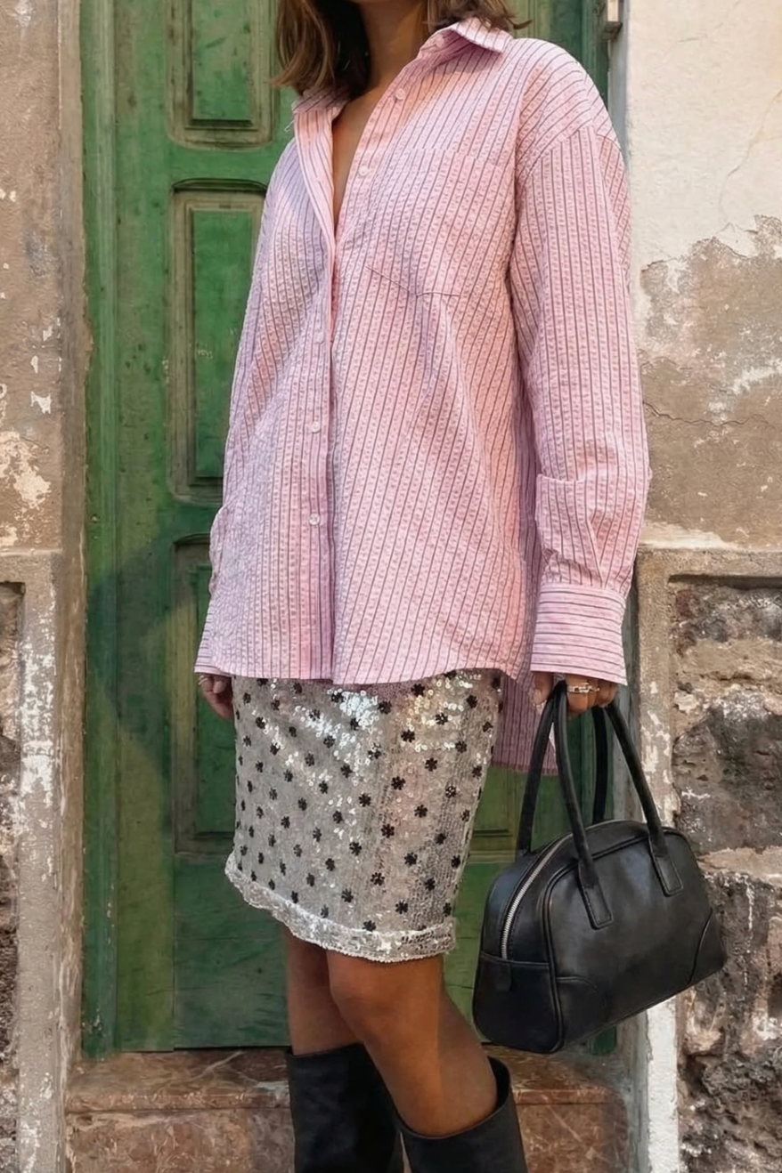 Athiral Oversized Striped Shirt - Pink