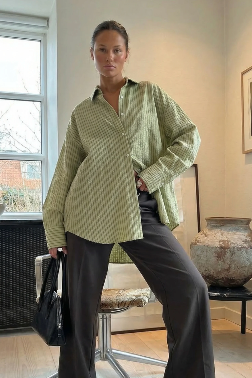 Athiral Oversized Striped Shirt - Sage Green