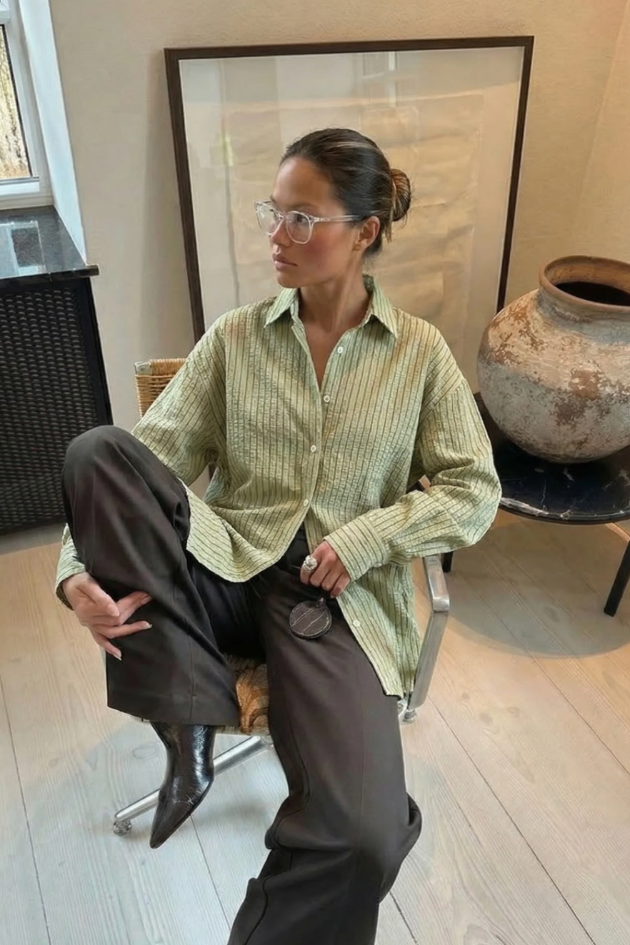 Athiral Oversized Striped Shirt - Sage Green