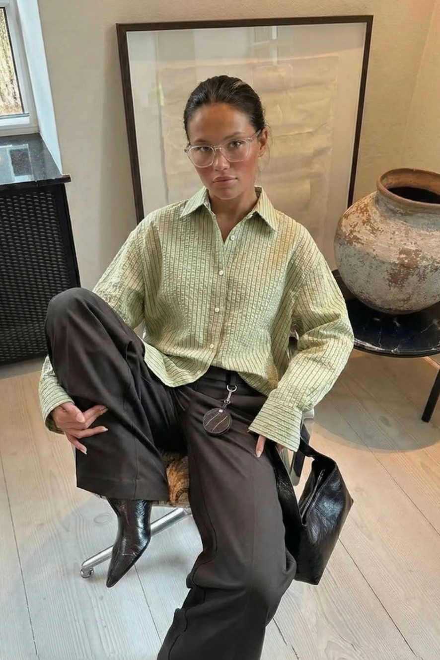 Athiral Oversized Striped Shirt - Sage Green