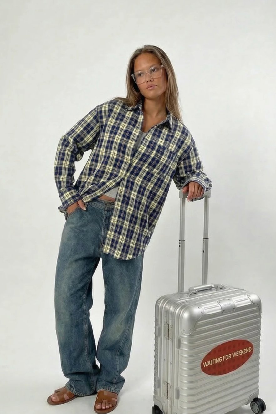 Athiral Oversized Blue Plaid Shirt