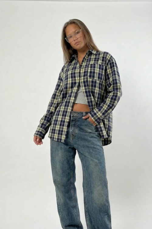 Athiral Oversized Blue Plaid Shirt