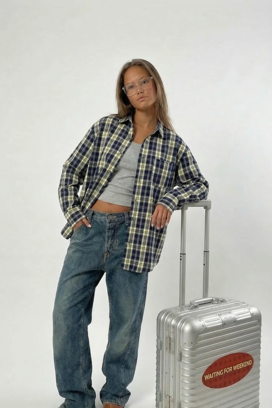 Athiral Oversized Blue Plaid Shirt