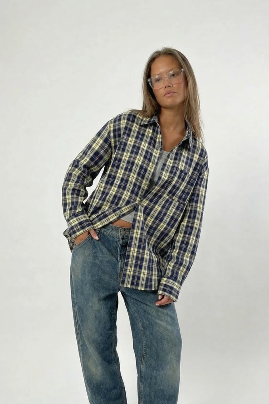 Athiral Oversized Blue Plaid Shirt