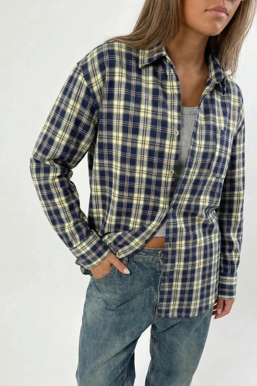 Athiral Oversized Blue Plaid Shirt
