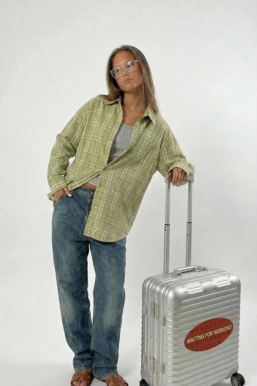 Athiral Oversized Green Plaid Shirt