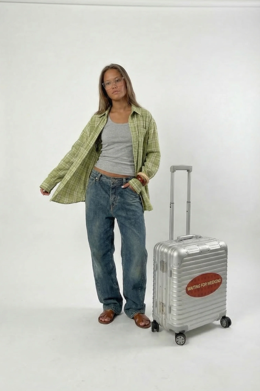 Athiral Oversized Green Plaid Shirt