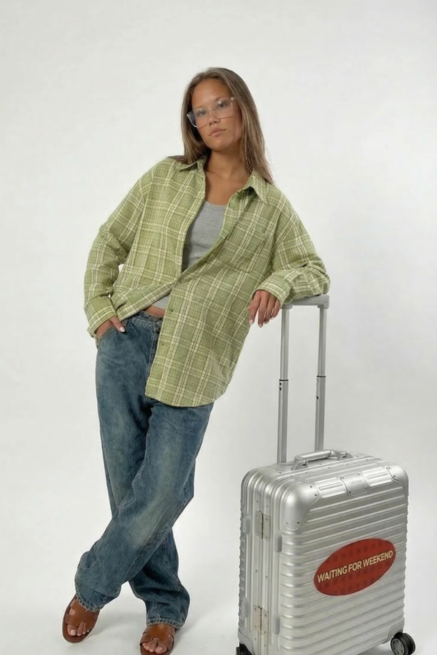 Athiral Oversized Green Plaid Shirt