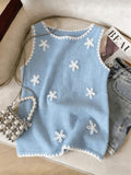 Floreya Floral Jacquard Knit Vest in Lake Blue - front view
