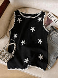 Floreya Floral Jacquard Knit Vest in Black - front view