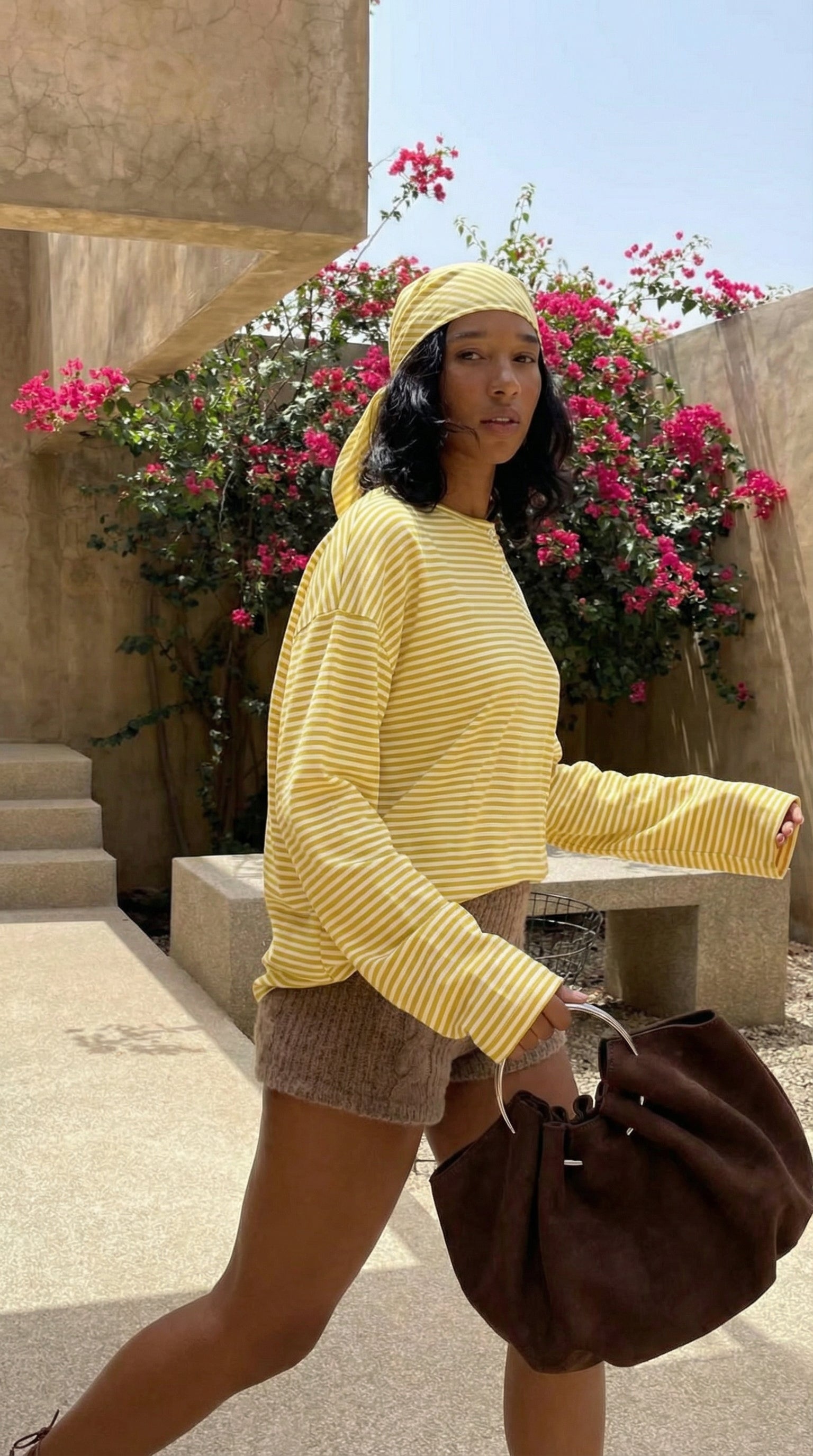 Yellow Striped Drop-Shoulder Long Sleeve