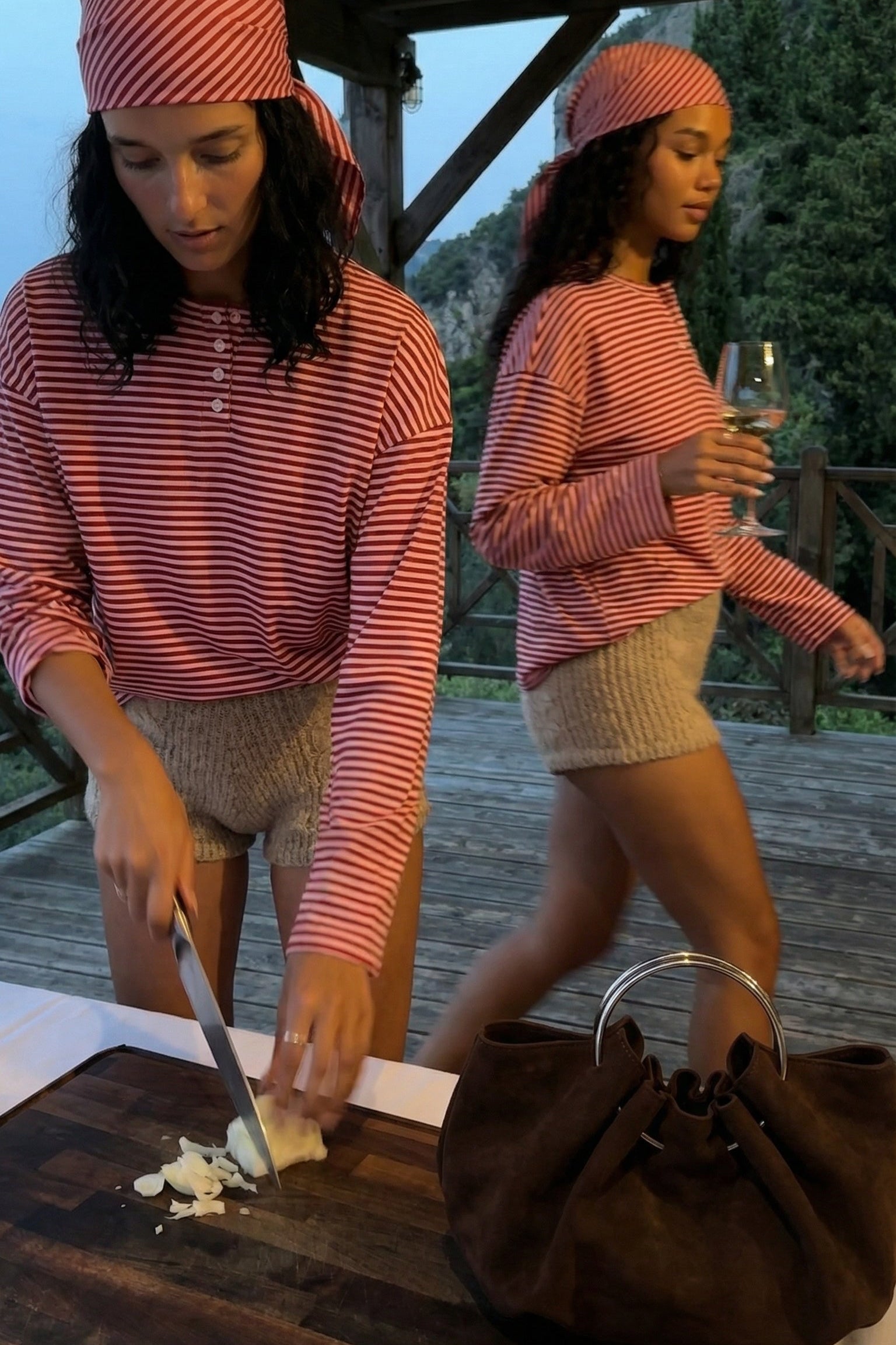 Burgundy Striped Drop-Shoulder Long Sleeve