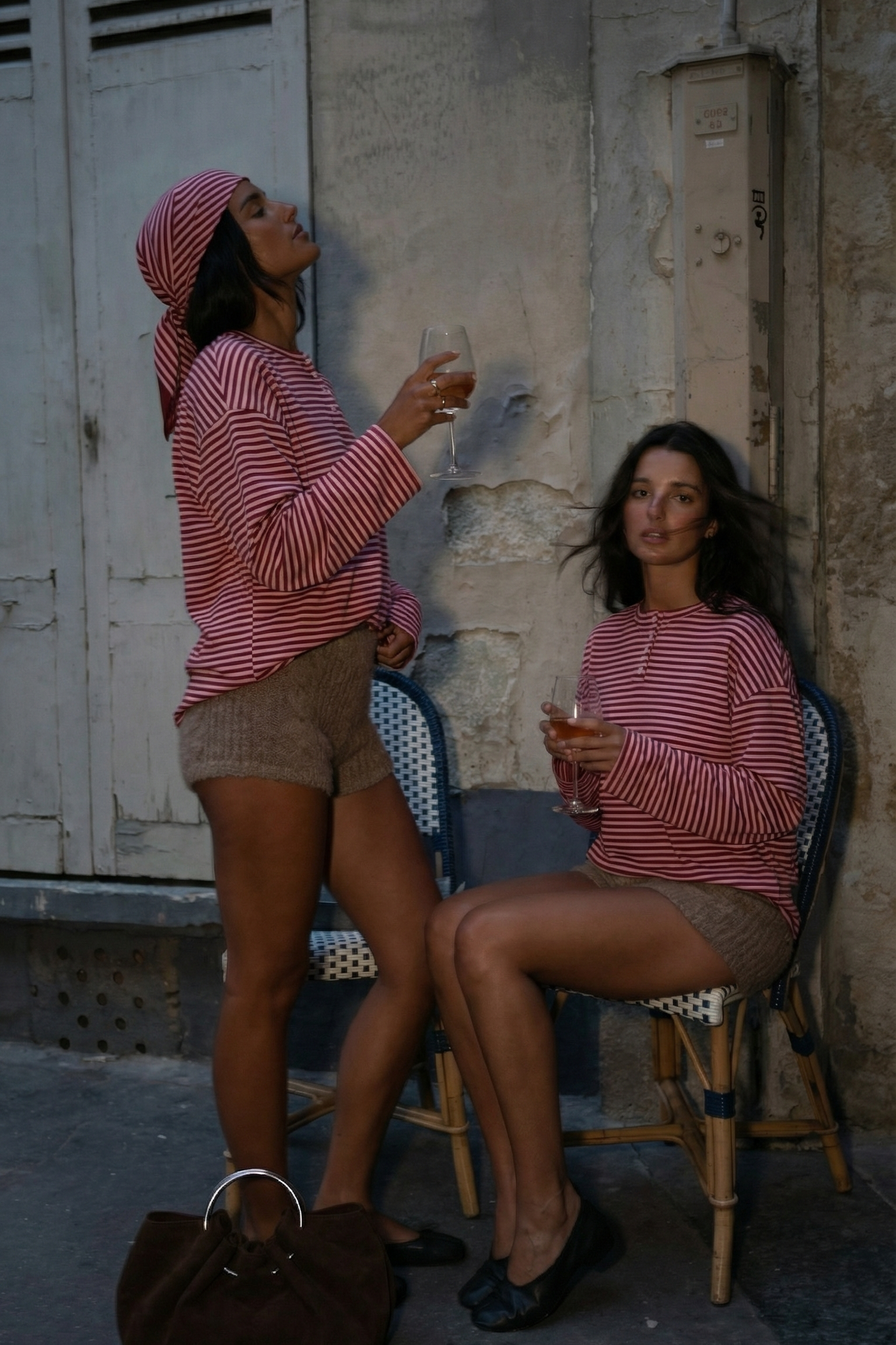 Burgundy Striped Drop-Shoulder Long Sleeve