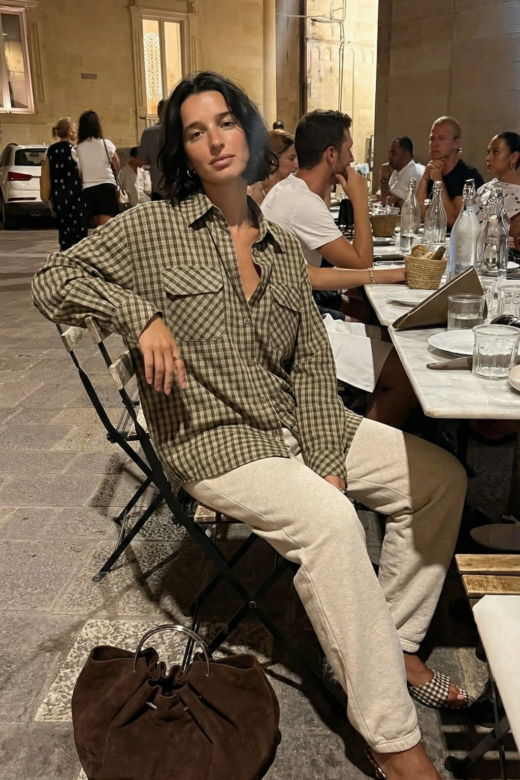 Brown Plaid Drop-Shoulder Oversized Shirt