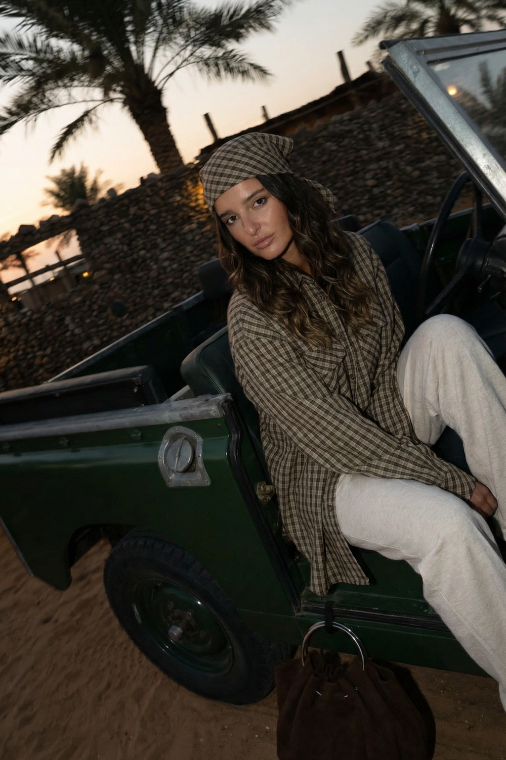 Brown Plaid Drop-Shoulder Oversized Shirt