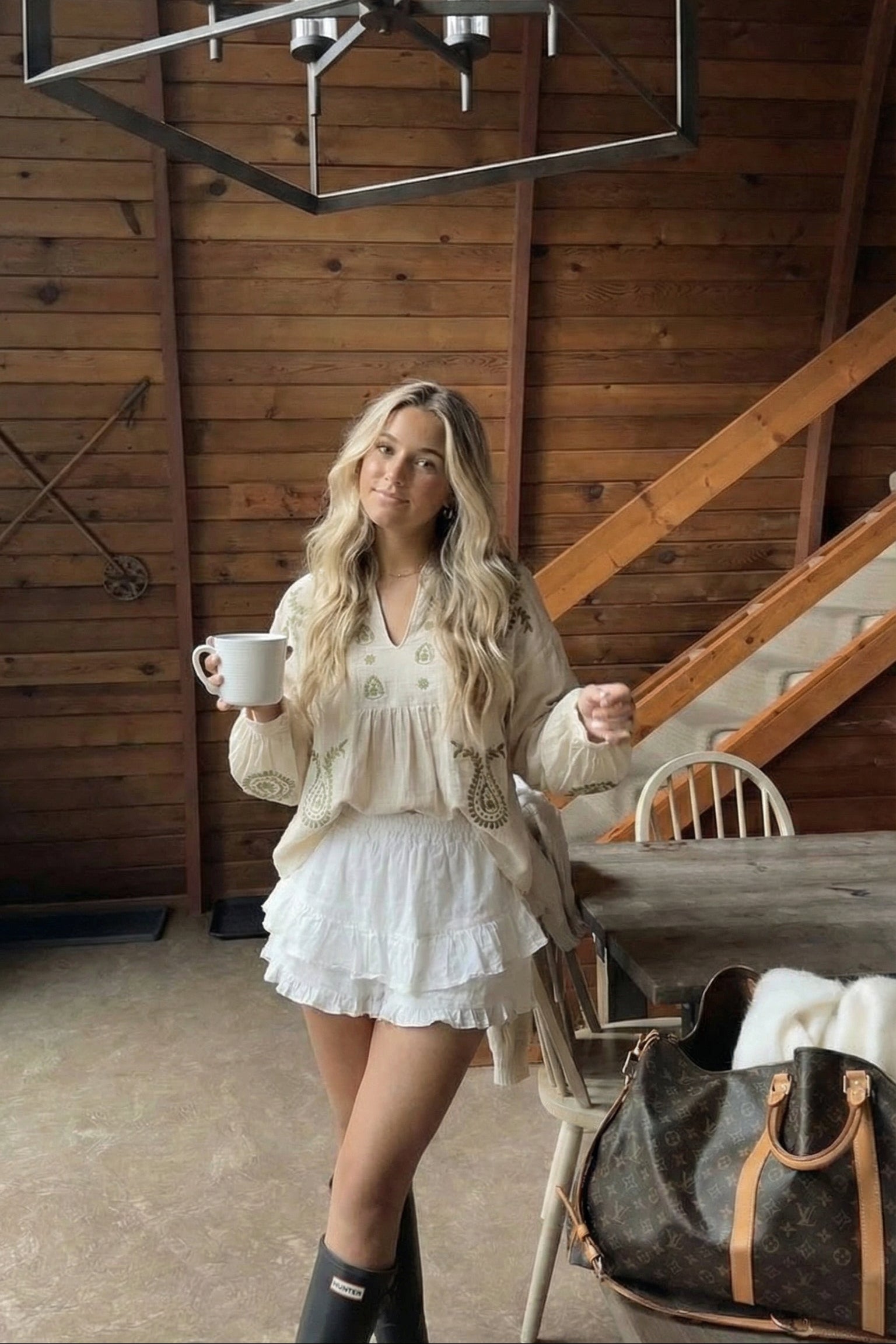 Olive Embroidery Linen Blouse