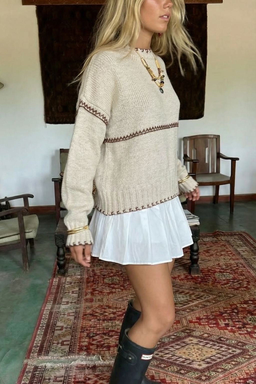 Mocha Contrast Knit Sweater