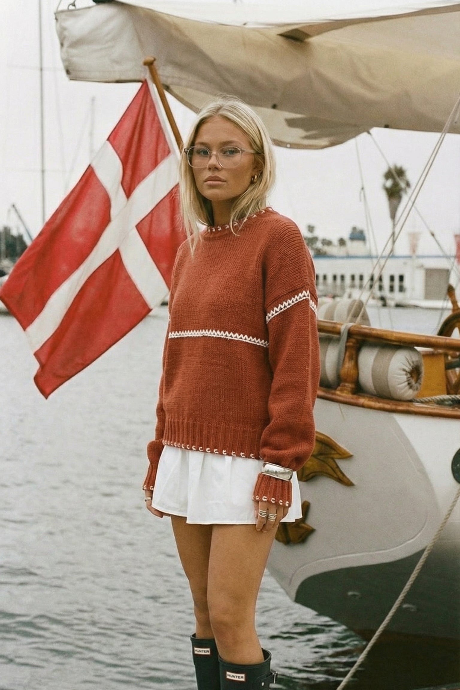 Rust Contrast Knit Sweater