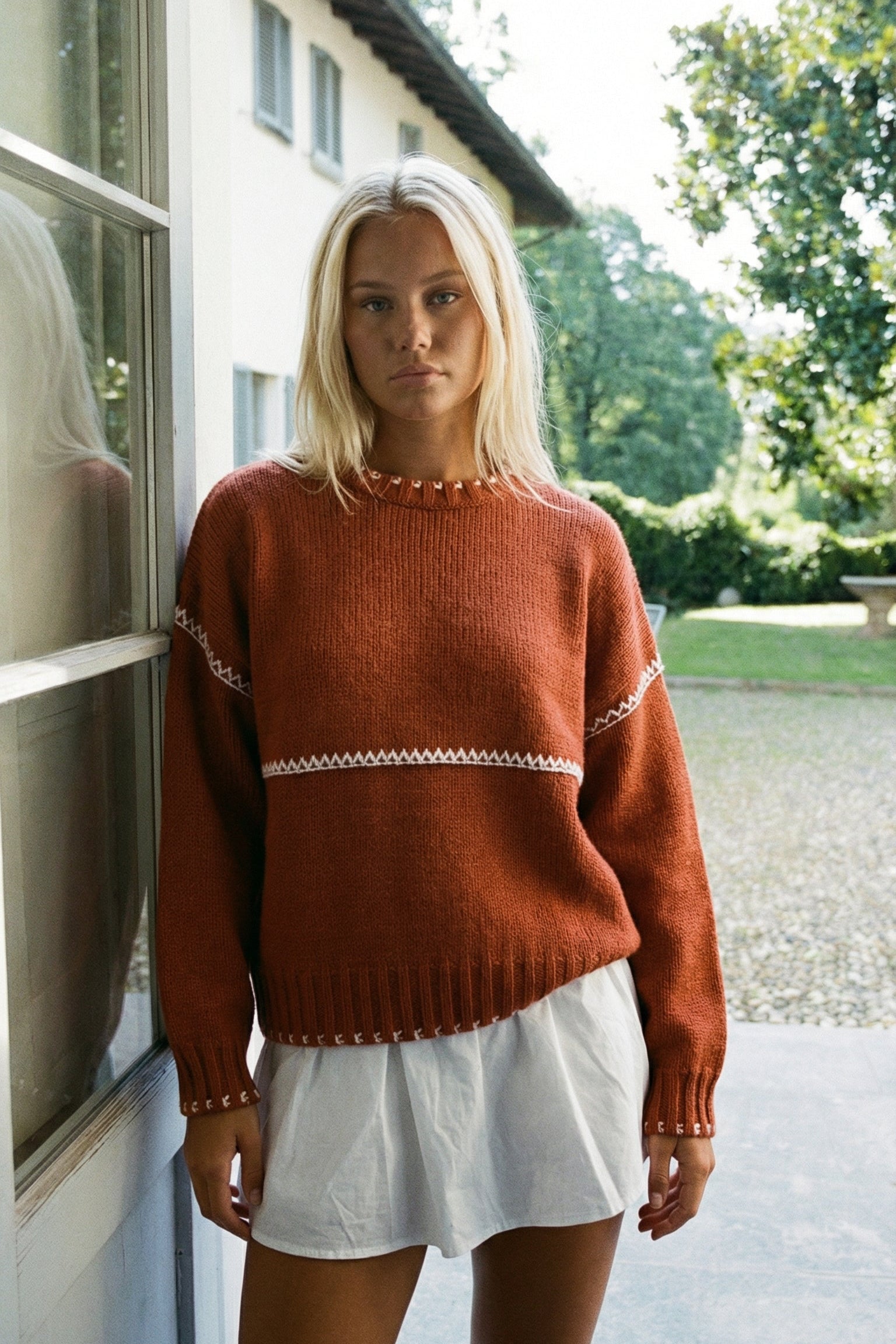 Rust Contrast Knit Sweater